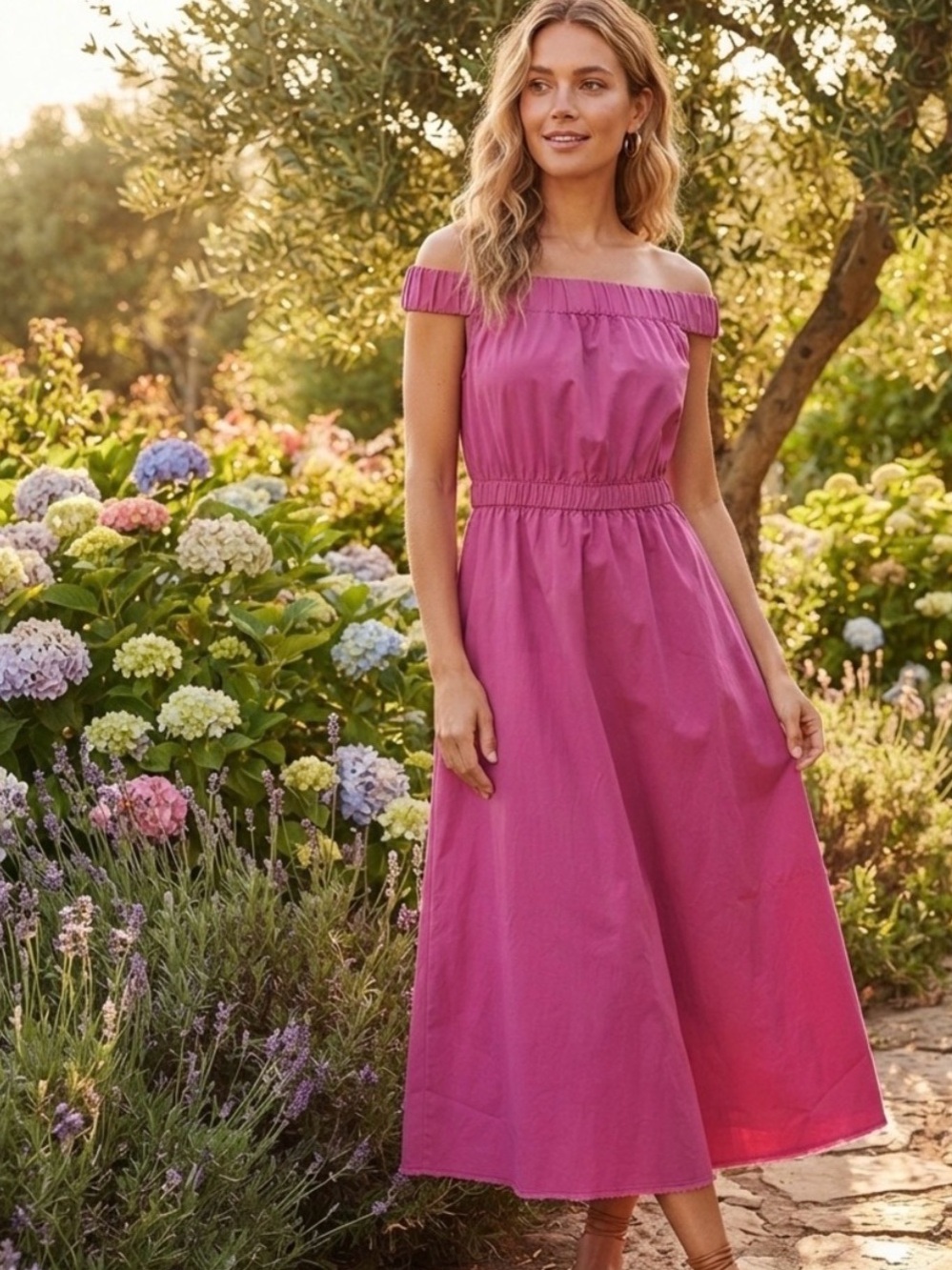 Mauve Off-Shoulder Pink Maxi Dress